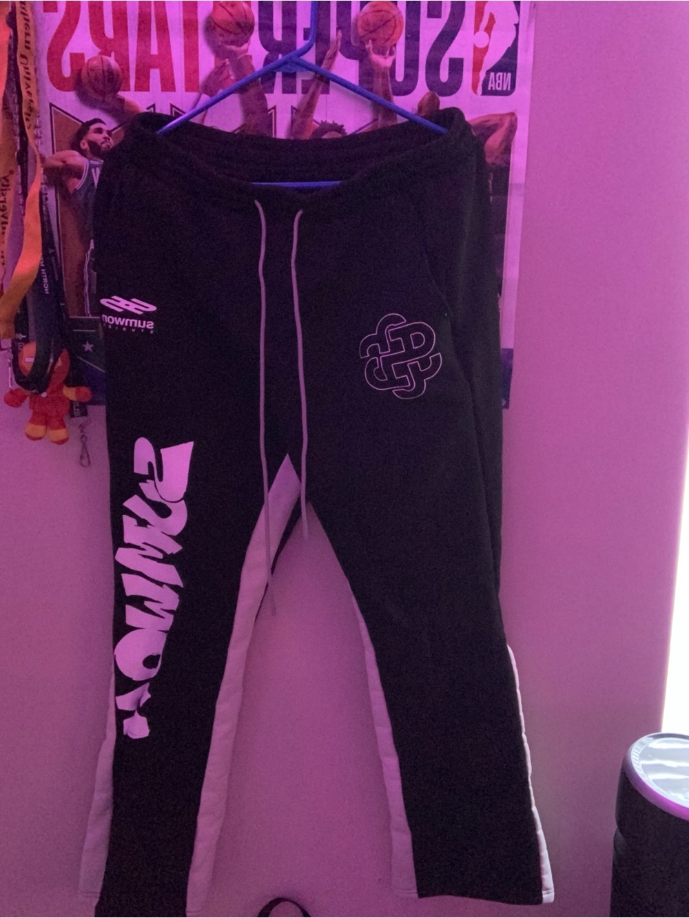 Black Men's Graphic Jogger Sweatpants with White Side Panels